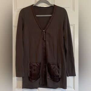 Tahari Women’s 100% Cotton Zip Up Cardigan Size Medium/Large Knit Gray Trim